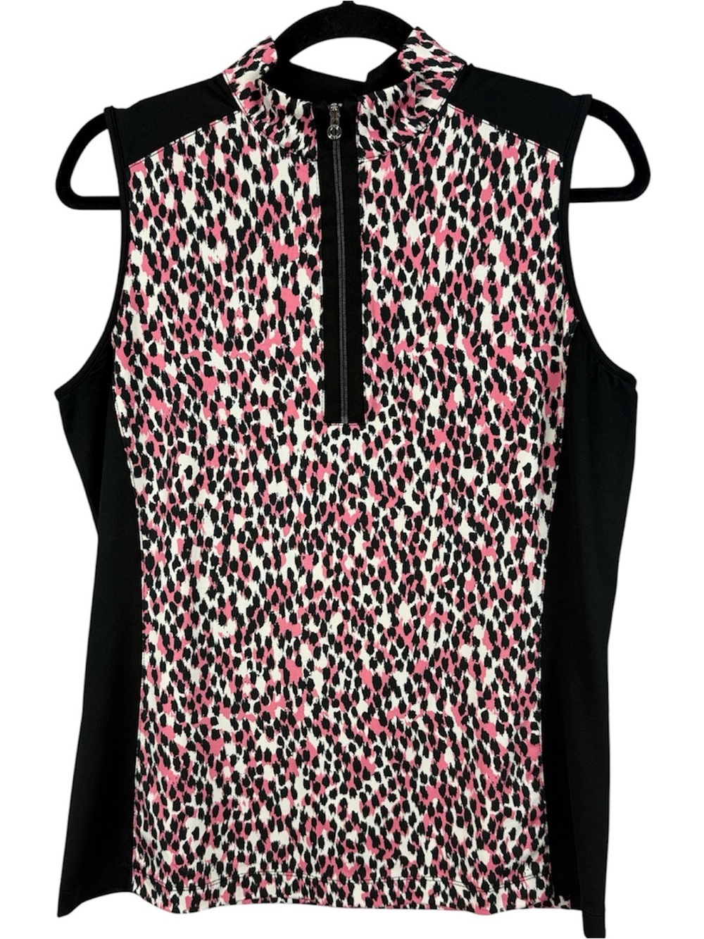 TAIL Golf Pink Black Leopard Print Sleeveless 1/4 Zip Top Medium Activewear
